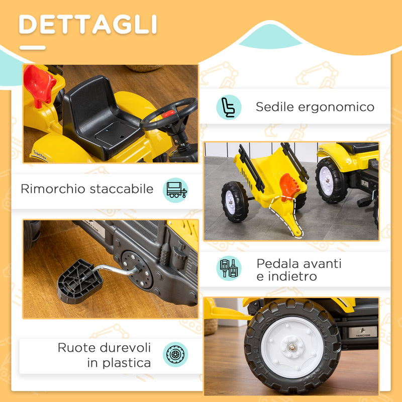 Trattore a Pedali per Bambini con Rimorchio e Accessori Giallo   -4