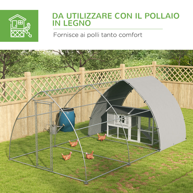 Recinto per Galline per 14-18 Animali con Porta Bloccabile 3x5,6x2,2 m in Acciaio Argento-5