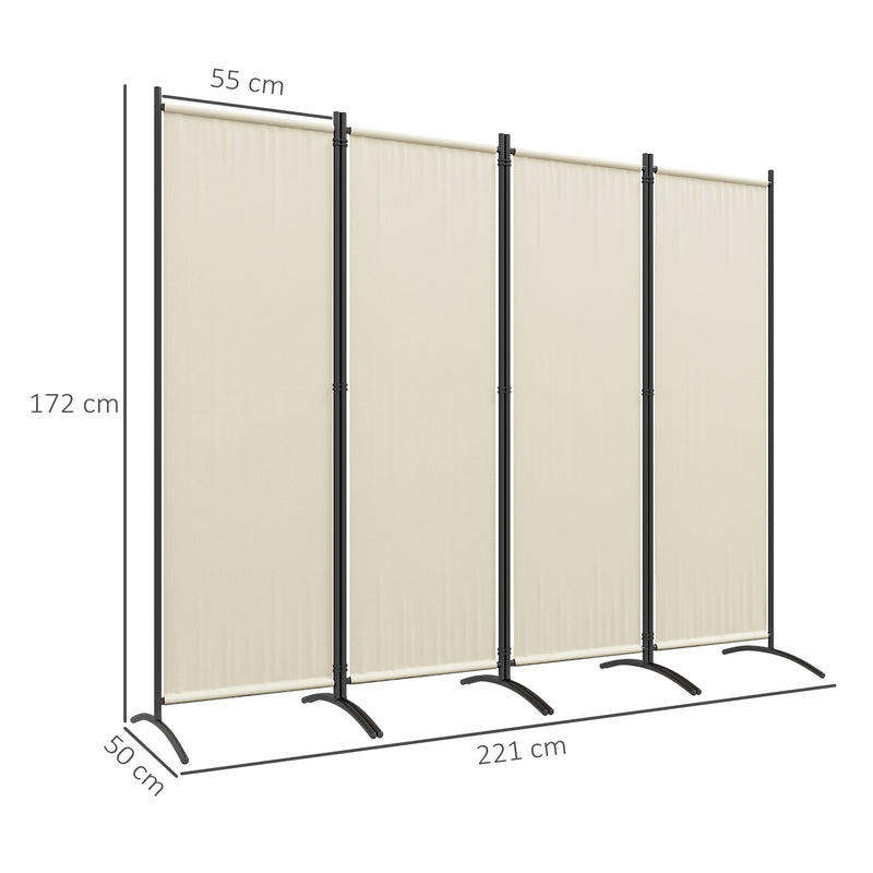 Paravento da Esterno e Interno a 4 Pannelli Pieghevole 221x50x172cm Crema-3