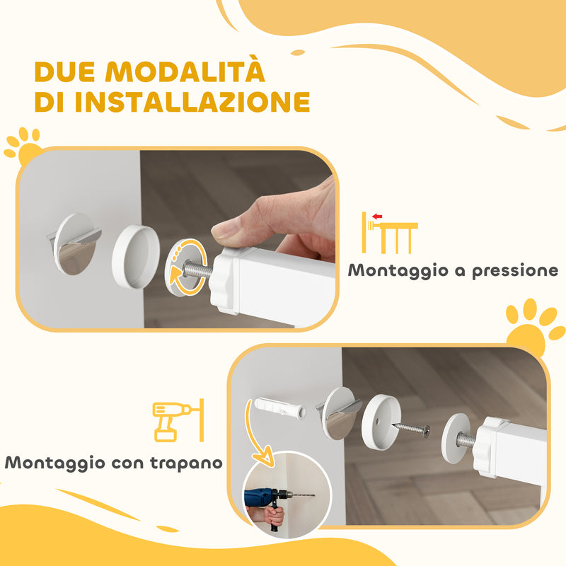 Cancelletto di Sicurezza per Animali con Estensioni 76-104x77cm Porta per Gatti Bianco -6