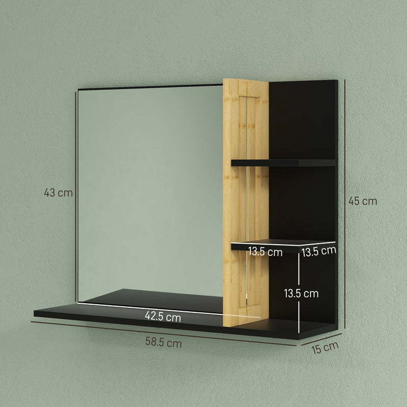 Specchiera Bagno Moderna da Parete a 4 Ripiani 45x15x58,5 cm in Legno Nero-3