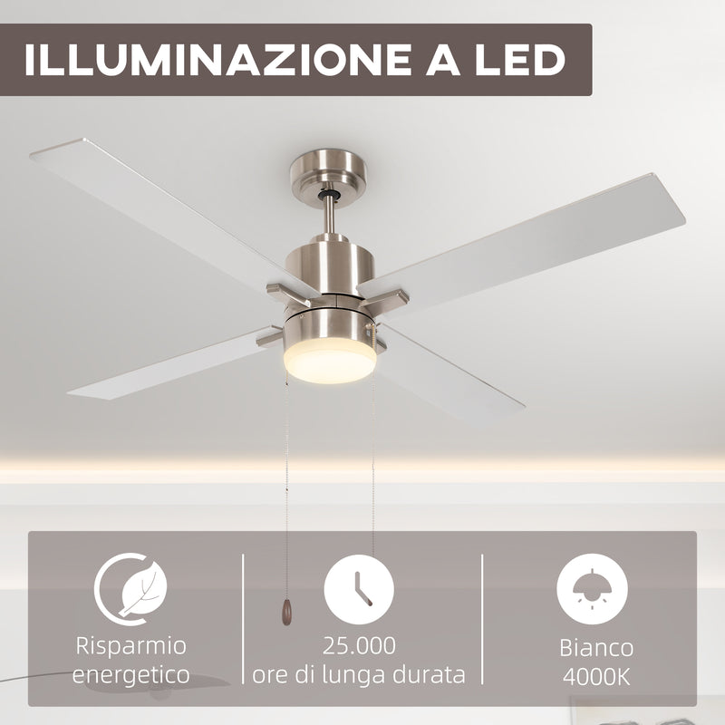 Ventilatore da Soffitto con Luce LED Ø130 cm 3 Velocità e Motore Reversibile Argento e Legno-5