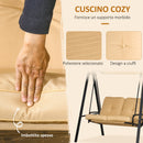 Dondolo 2 Posti in Acciaio e tessuto Teslin 138x106x174 cm con Tettuccio Regolabile e Cuscini Beige-5