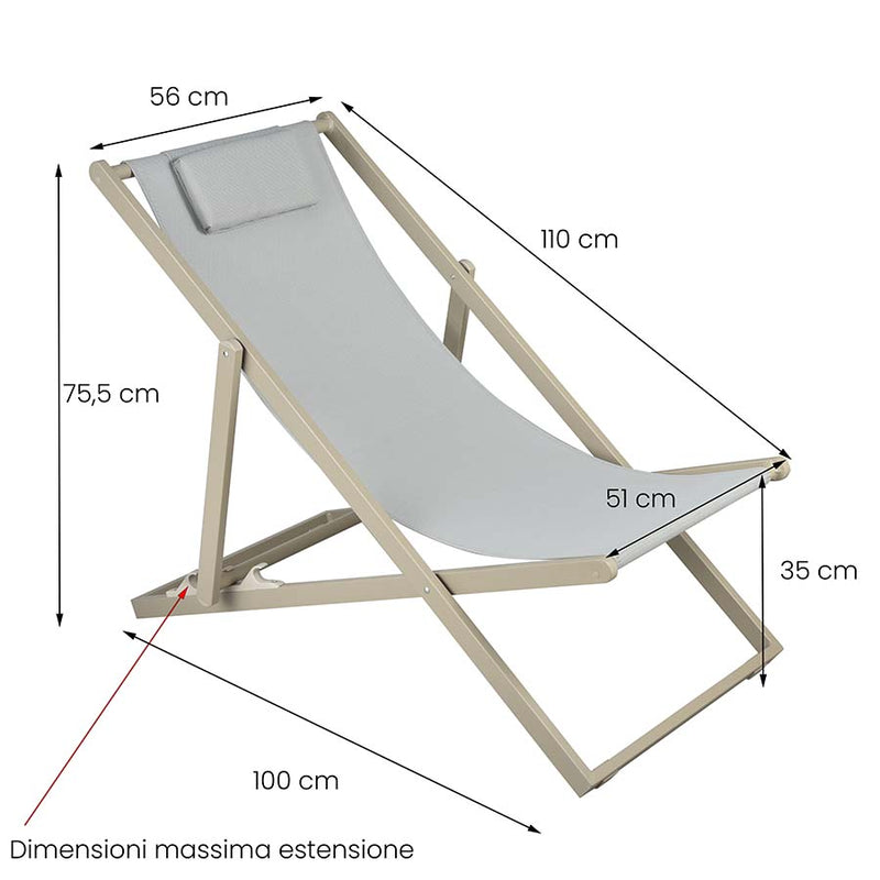 Sdraio da Giardino pieghevole 100x56xH75,5 cm Gilda Ecrù-6
