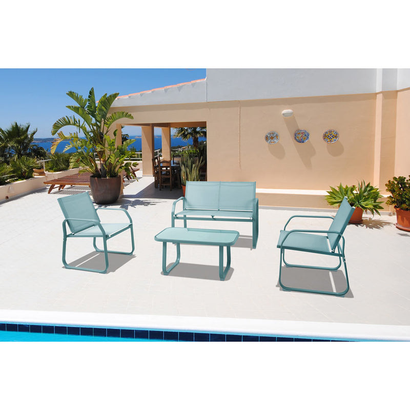 Set Salotto da Giardino Divano 2 Poltrone e Tavolino in acciaio Ecosteel blu-5