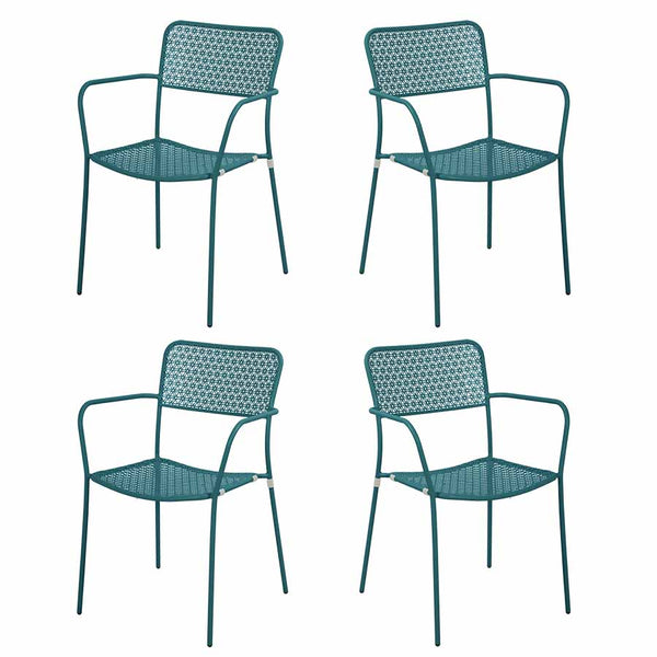 Set 4 sedie da Giardino con Braccioli 57x45/58x81,5h cm in Metallo Aura Turchese sconto