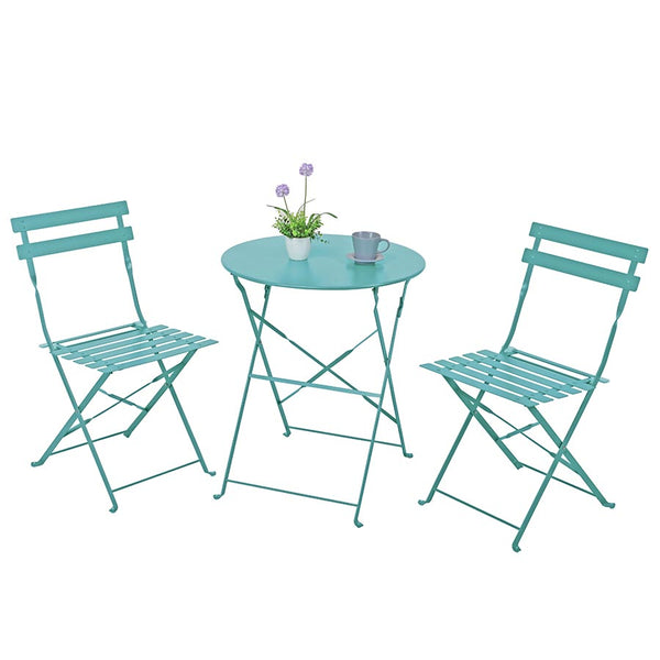 Set Tavolino e 2 Sedie Pieghevoli da Giardino in Acciaio Dalia Blu sconto