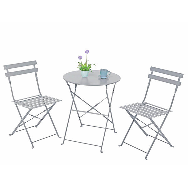 Set Tavolino e 2 Sedie Pieghevoli da Giardino in acciaio Dalia grigio online