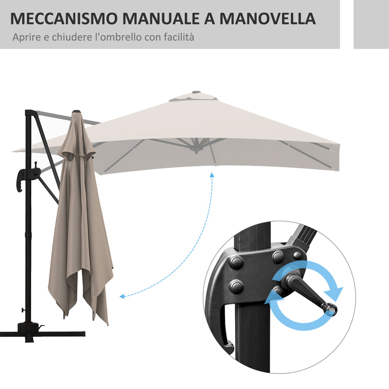 Ombrellone da Giardino Decentrato 3x3 m 8 Stecche Pedale e Manovella in Alluminio e Poliestere Khaki-6