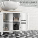 Mobile Sottolavabo Bagno a U con Ripiano Regolabile Interno 60x30x60 cm in MDF Bianco e Legno-5