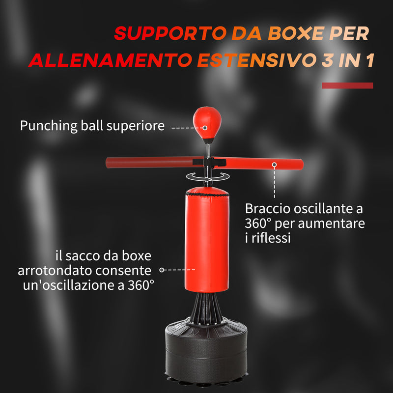 Sacco da Boxe ad Altezza Regolabile 88x48x155-205 cm con Punching Ball e Base Riempibile Rosso e Nero-6