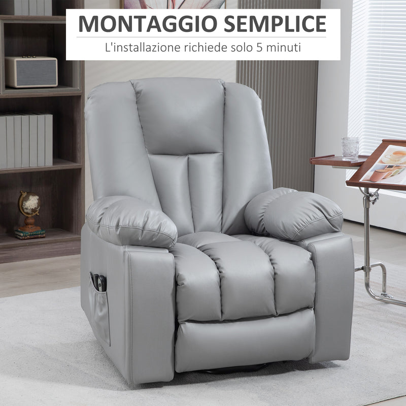 Poltrona Alzapersona Elettrica Massaggiante a 8 Punti 1 Motore 94x96x106 cm in Microfibra Grigio-8