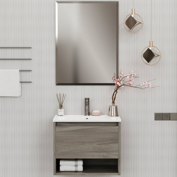 Mobile Bagno Sospeso 60 cm Lavabo e Specchio Milano Rovere acquista