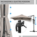 Ombrellone da Giardino Decentrato 3x3 m 8 Stecche Pedale e Manovella in Alluminio e Poliestere Khaki-4