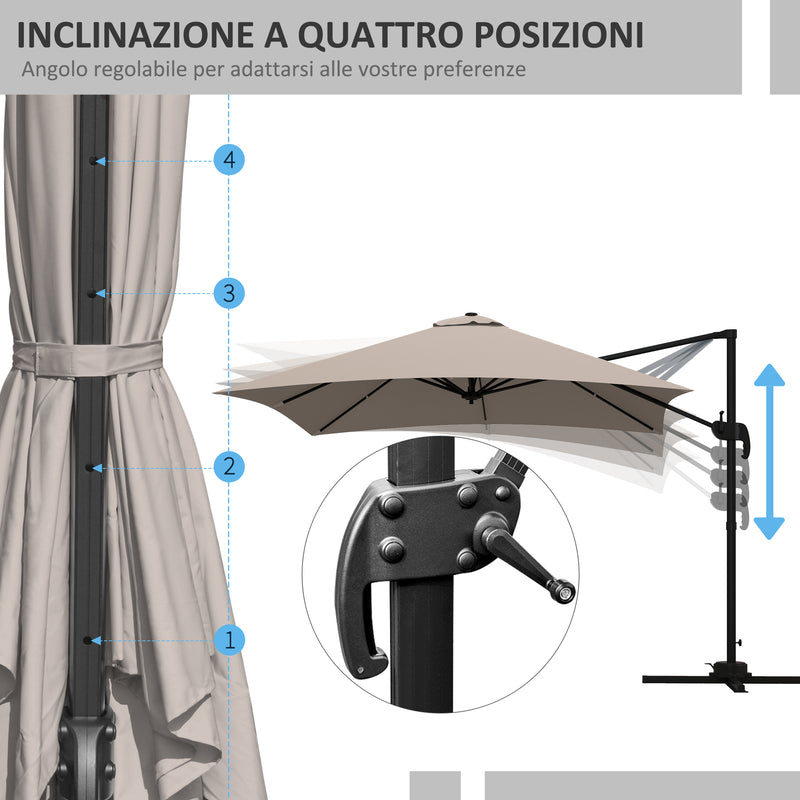 Ombrellone da Giardino Decentrato 3x3 m 8 Stecche Pedale e Manovella in Alluminio e Poliestere Khaki-4