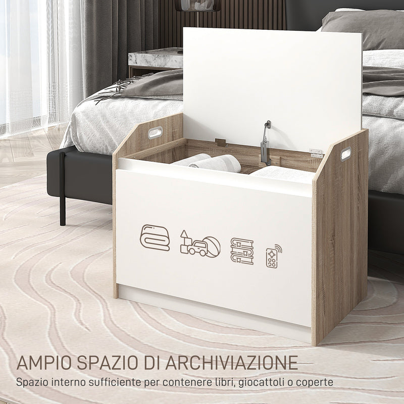 Cassapanca Moderna con Schienale e Vano Contenitore 62,4x40x51,5 cm in Legno Bianco-4