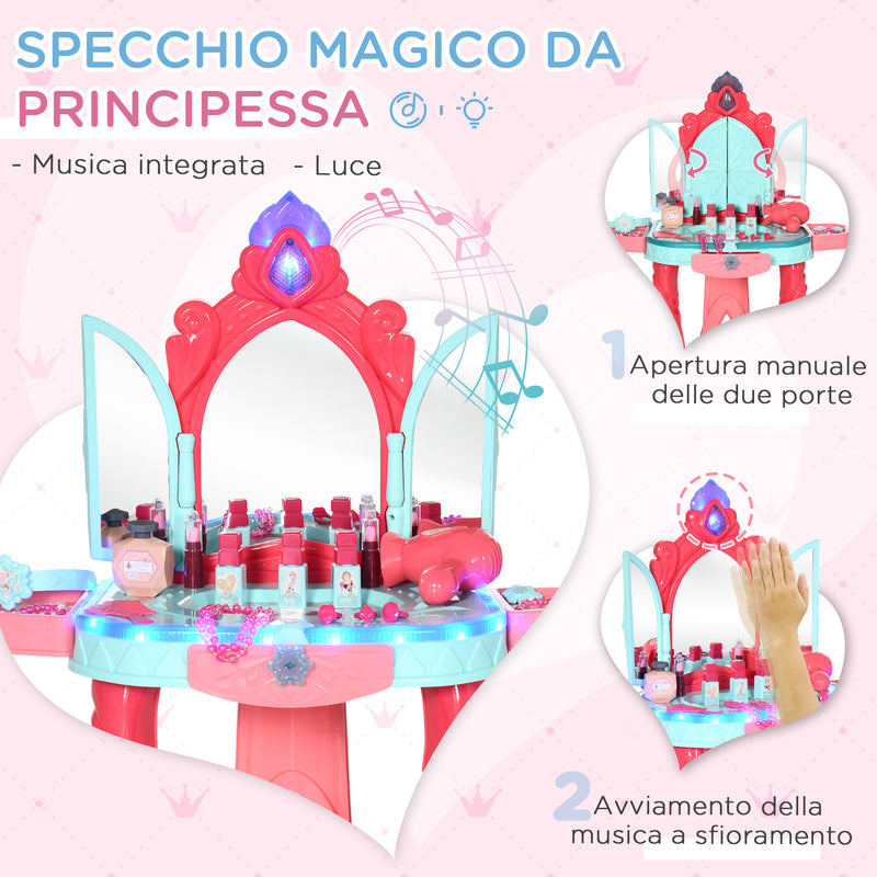 Specchiera Giocattolo per Bambini con Sgabello Luci e Accessori 57x34x76 cm Multicolore-4