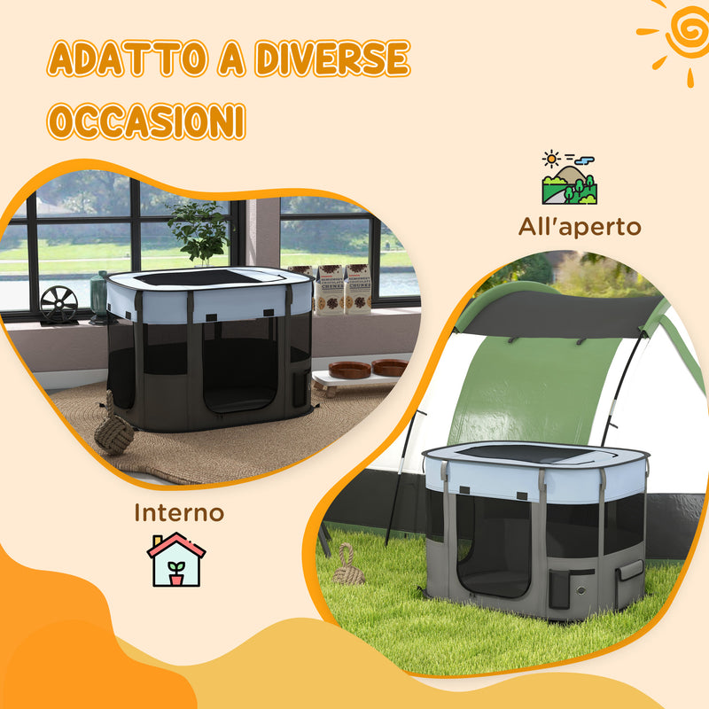 Box per Animali con 7 Finestre 3 Porte e 2 Borse Portaoggetti 84x64x53 cm in Poliestere e Acciaio -7