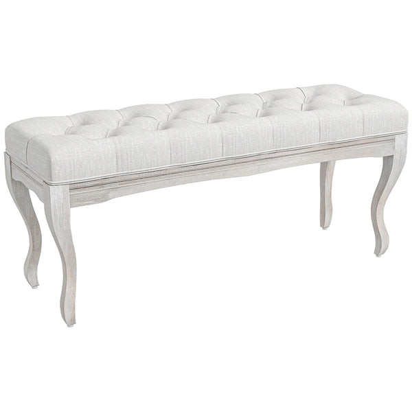 sconto Panca Fondoletto Stile Vintage 110x37x49 cm in Tessuto Effetto Lino Bianco Crema