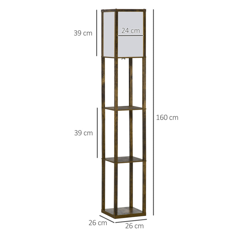 Lampada da Terra Attacco E27 Potenza 40W con Mensole in MDF Colore Legno  -3