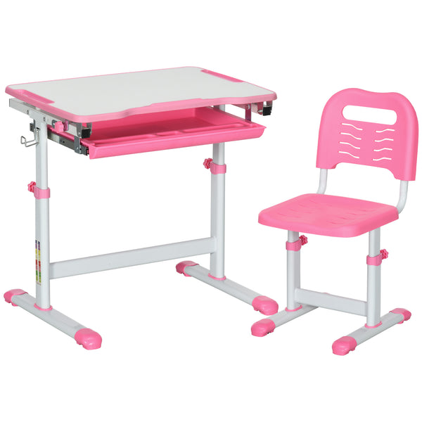 sconto Banco Scuola per Bambini Piano Inclinabile e Sedia Regolabile 66x47x52-77 cm Rosa