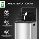 Pattumiera a Pedale 2 Sezioni da 20L 41,8x36,7x58 cm in Acciaio Inox e PP  -6