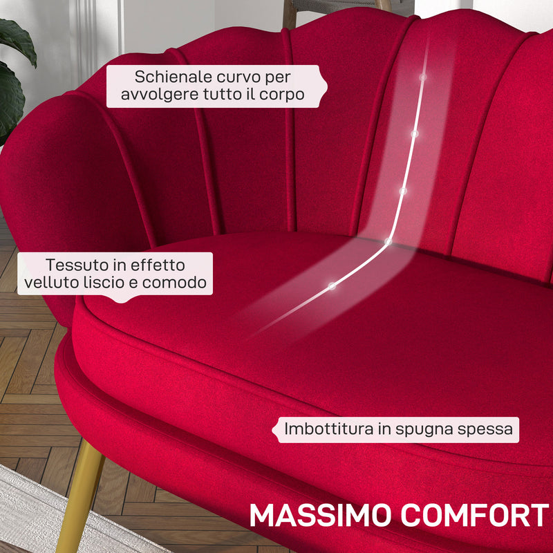 Divano 2 Posti 130x77x77 cm in Velluto Rosso Scuro  -5