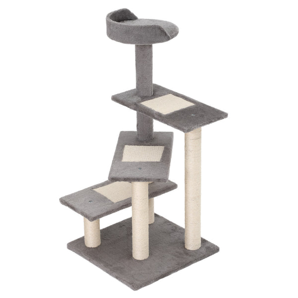 acquista Albero Tiragraffi per Gatti 48,5x 48,5x100 cm con Lettino Pali in Sisal Rivestimento in Peluche Grigio