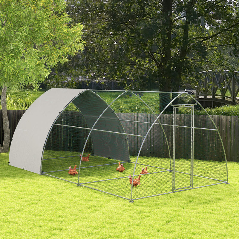 Recinto per Galline per 14-18 Animali con Porta Bloccabile 3x5,6x2,2 m in Acciaio Argento-2