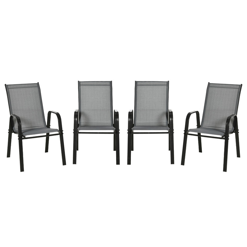 Set 4 Sedie da Giardino Impilabili 54x75,5x95 cm con Braccioli in Metallo e Tessuto a Rete Grigio-1