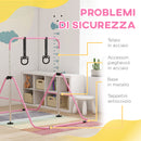 Sbarra per Ginnastica Artistica per Bambini Altezza Regolabile 88-128 cm 2 Anelli Rosa  -5