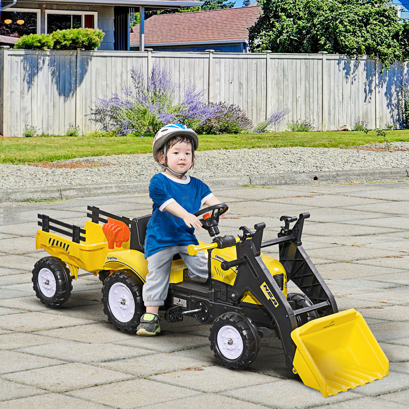 Escavatore A Pedali per Bambini con Ruspa e Rimorchio Giallo   -2