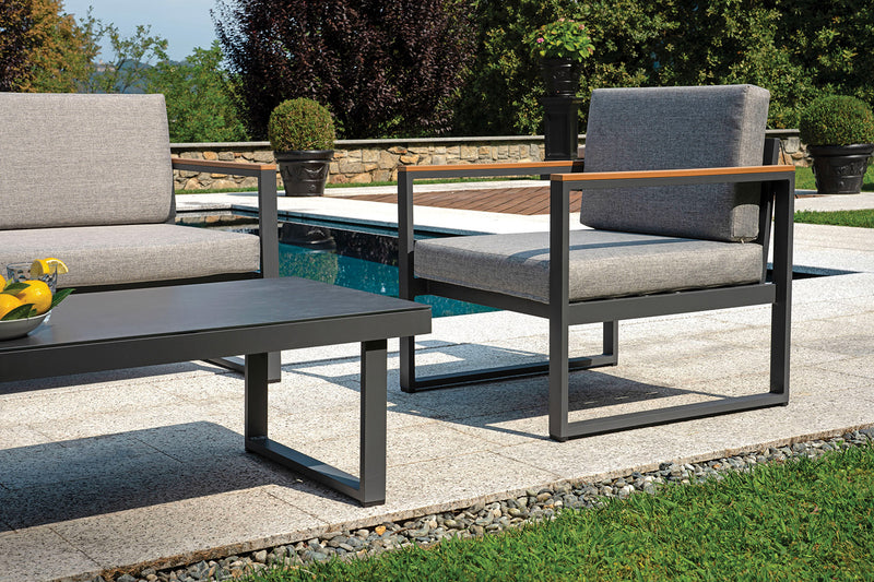 Set Salotto da Giardino Divano 2 Poltrone e Tavolino Cerveteri in Alluminio Antracite e Grigio-3