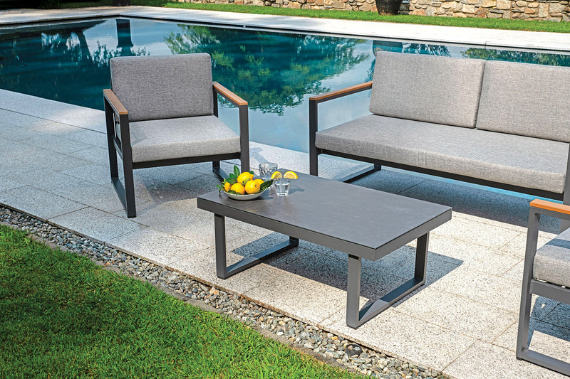 Set Salotto da Giardino Divano 2 Poltrone e Tavolino Cerveteri in Alluminio Antracite e Grigio-4