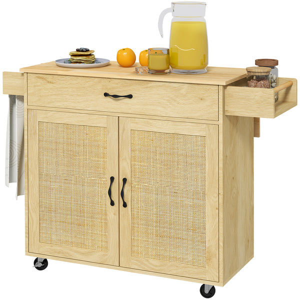 online Carrello da Cucina con Piano Pieghevole 120x68x89 cm in Legno e Rattan Stile Boho