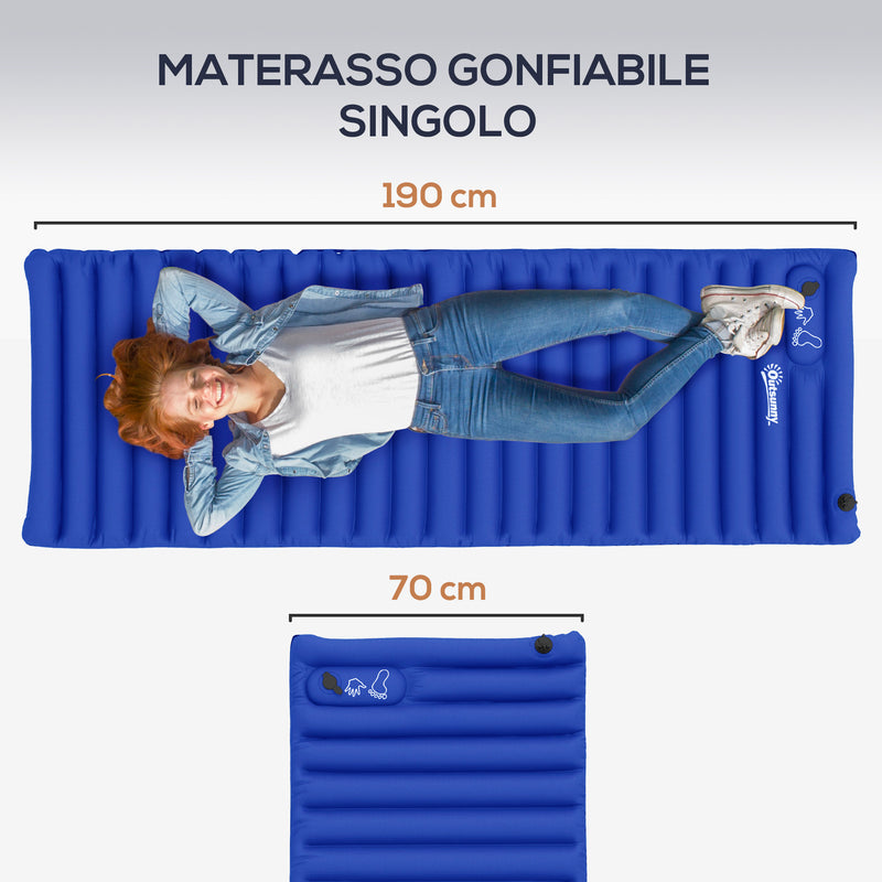 Materasso Gonfiabile Singolo con Pompa a Pedale Incorporata 195x70x10 cm in Plastica 190T Blu-4