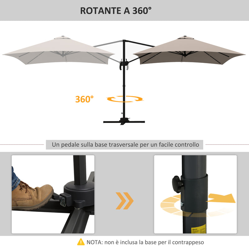 Ombrellone da Giardino Decentrato 3x3 m 8 Stecche Pedale e Manovella in Alluminio e Poliestere Khaki-5