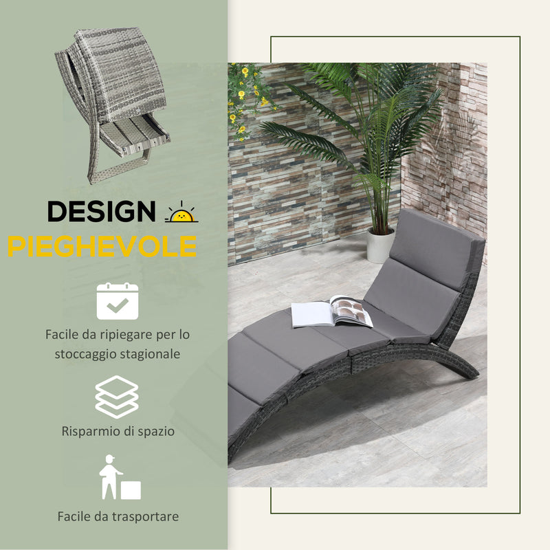 Lettino Prendisole da Giardino Pieghevole 59x156x78 cm in Rattan PE Ergonomica  Grigio-6