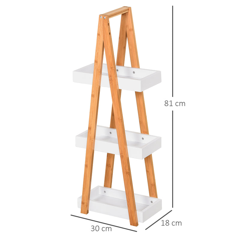 Scaffale Bagno 3 Ripiani 30x18x81 cm in MDF e Bambù Legno e Grigio-3