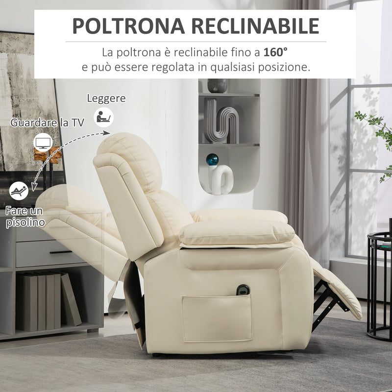 Poltrona Alzapersona Reclinabile a 160° con Poggiapiedi e Telecomando 76x90x105 cm Crema  -5