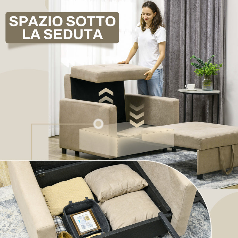 Poltrona Letto Singolo 100x98x88 cm 2 Cuscini e Vano Contenitore in Velluto Marrone Chiaro  -6