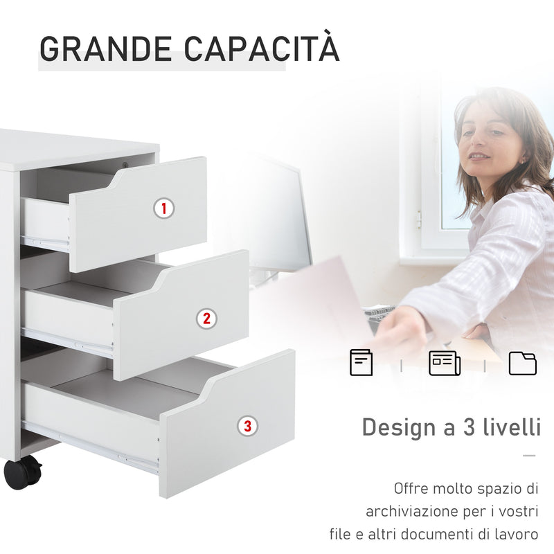 Cassettiera da Ufficio 3 Cassetti Maniglie a Scomparsa 40x50x57,5 cm Bianca  -4