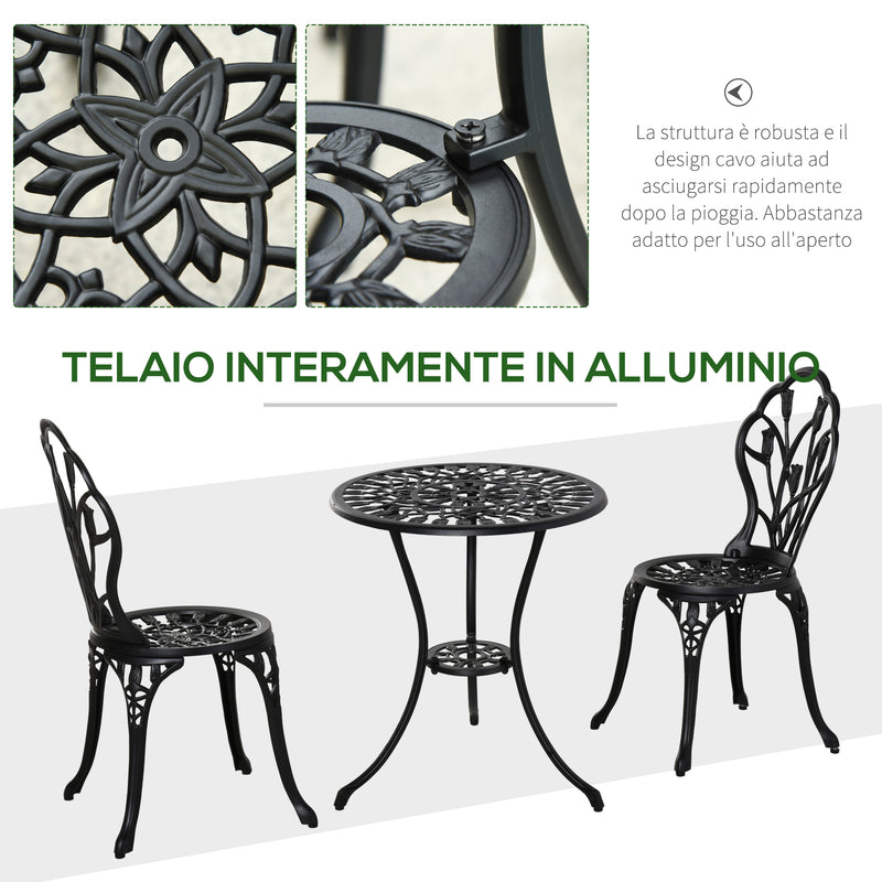 Set Tavolino e 2 Sedie da Giardino in Alluminio Nero-5