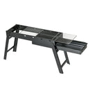 Barbecue a Carbonella Portatile con Gambe Pieghevoli e Vassoio Estraibile 74x20x38 cm in Metallo Nero-1