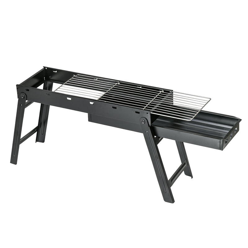 Barbecue a Carbonella Portatile con Gambe Pieghevoli e Vassoio Estraibile 74x20x38 cm in Metallo Nero-1