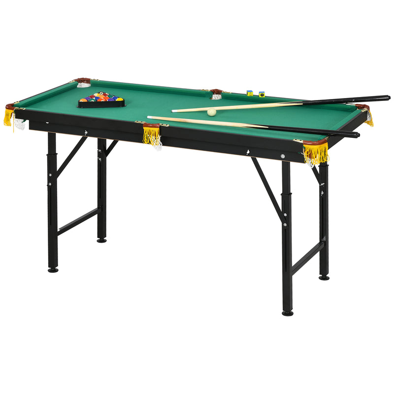 Tavolo da Biliardo ad Altezza Regolabile con Accessori 140x60x55-75 cm in MDF e Acciaio Verde-1