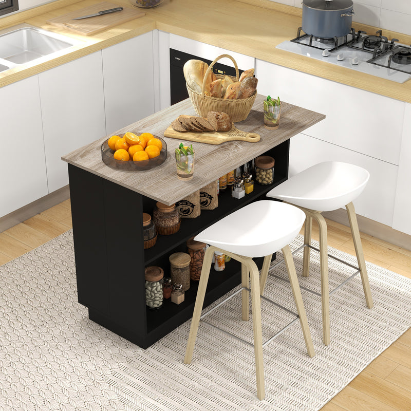 Isola per Cucina con 2 Ripiani Aperti e 2 Armadietti 105x60x82 cm in MDF Rovere e Nero-2