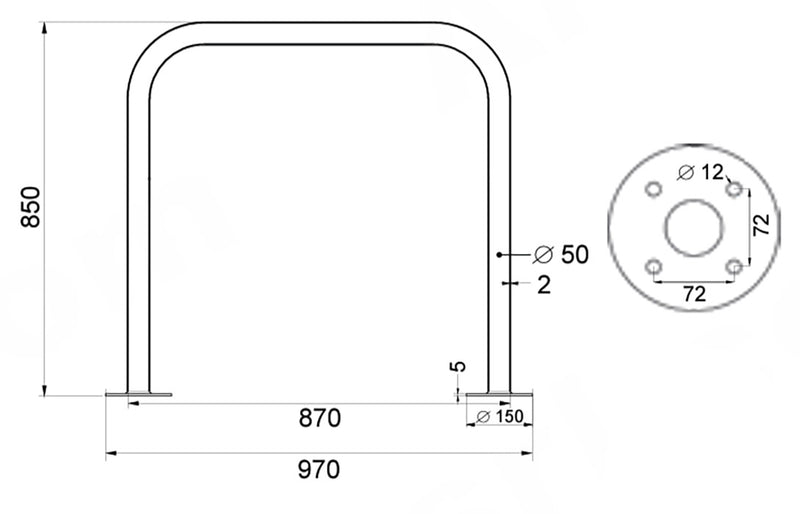 Transenna Supporto Singolo per Biciclette 870x150xH850 mm con Piastra in Acciao Elettrozincato-3