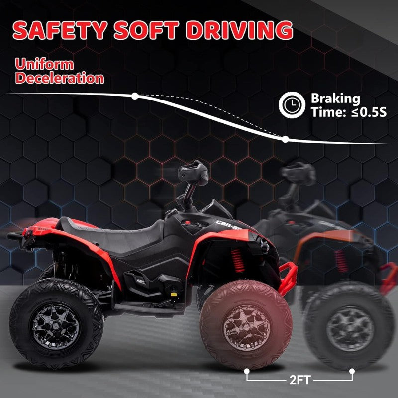 Quad Elettrico per Bambini Licenza Can-Am Renegade 12V ATV Telecomando e Ammortizzatori Rosso  -7