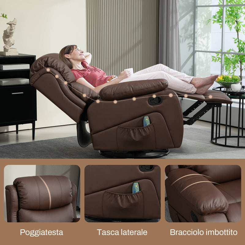 Poltrona Relax Massaggiante 97x92X104 cm Reclinabile e Riscaldante con 8 Punti Massaggianti Marrone  -9